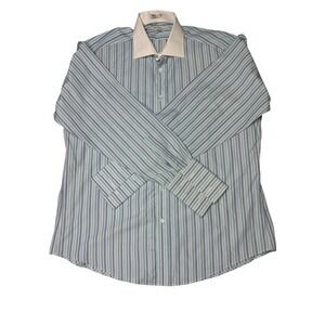 Faconnable Striped Dress Shirt Mens 17 1/2 French Cuff Long Sleeve‎ White Collar